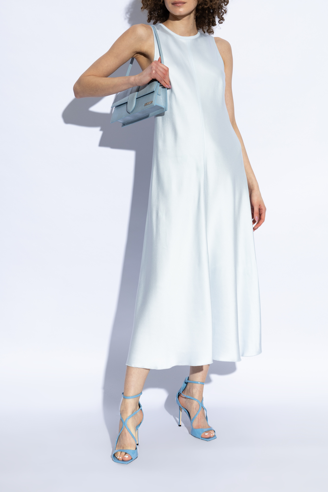 サンダル・ミュール Jimmy Choo SS25 'Azia' sandals (AZIA95PAT DUSTYBLUE) Azia 95 | Silver Liquid Metal Leather Sandals | JIMMY CHOO